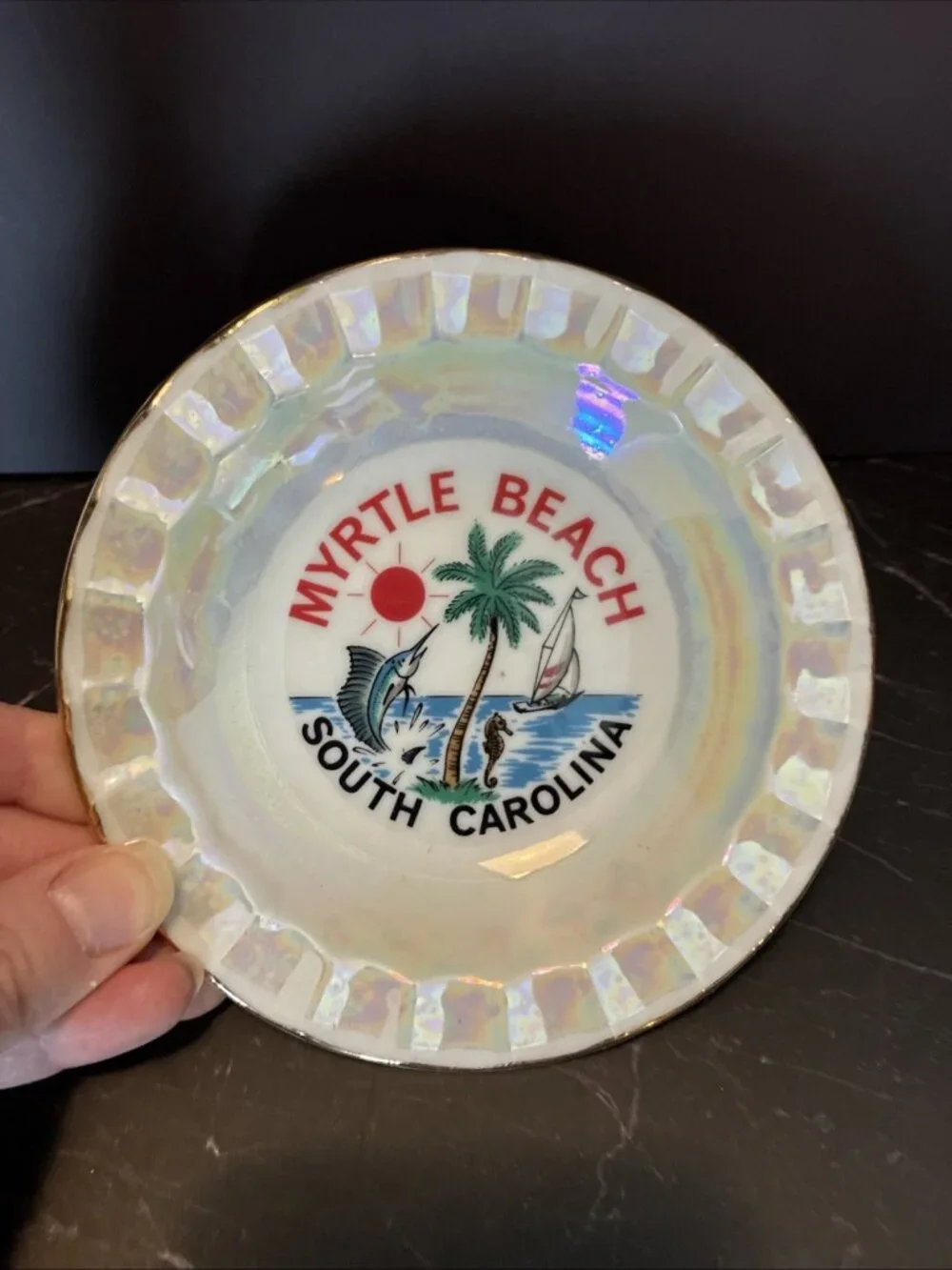 Vintage Myrtle Beach South Carolina Plate A Capsco Japan Iridescent Glass